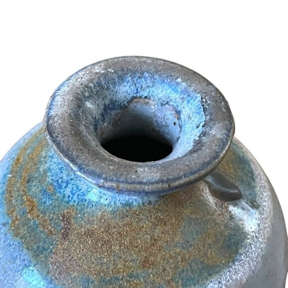 Vintage 1980s Flat Earth Pottery Oil Lamp Ceramic Stoneware Bird Stopper Boho - Picture 10 of 11